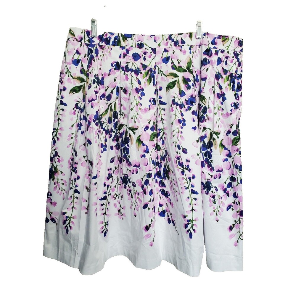 Talbots Plus Cotton Blend Floral Side-Zip Lined A-Line Midi Skirt Size 22W NWT